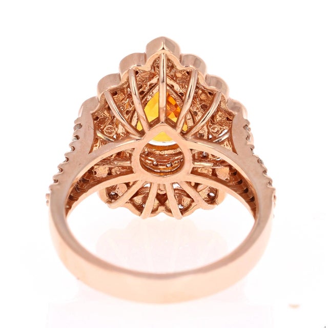 3.02 Carat Orange Sapphire Diamond Rose Gold Ring, Size 7 For Sale - Image 4 of 11