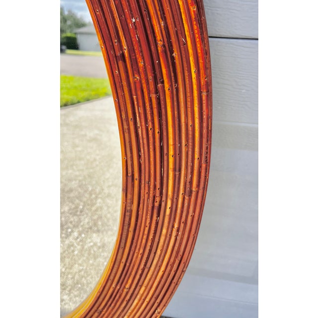 Mid-Century Modern Mid Century Modern Oval Rattan Split Reed Wall Mirror | Attributed to Gabriella Crespi For Sale - Image 3 of 14