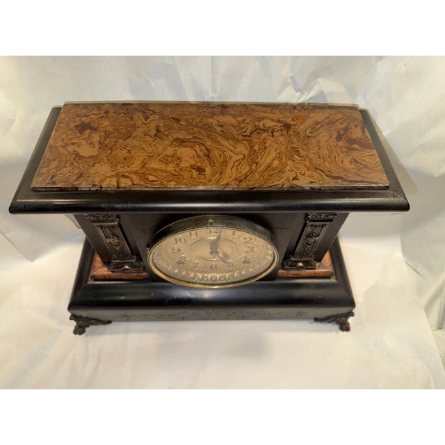 Black Seth Thomas Antique Adamantine Black Mantel Clock For Sale - Image 8 of 12