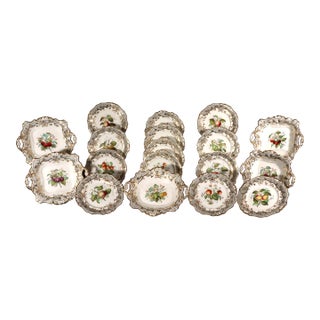 English Porcelain Botanical Fruit Dessert Service, Attributed to Coalport Circa 1830 For Sale