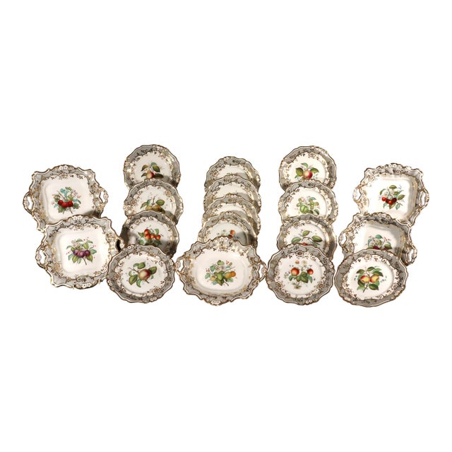 English Porcelain Botanical Fruit Dessert Service, Attributed to Coalport Circa 1830 For Sale