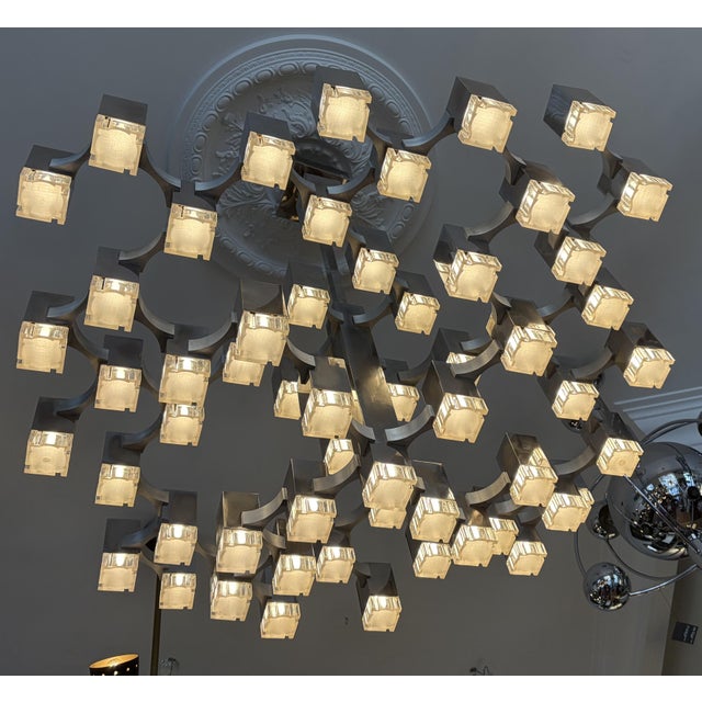 Mid-Century Modern Large Mid-Century Italian Cubic Chandelier by Gaetano Sciolari, 1970 For Sale - Image 3 of 17