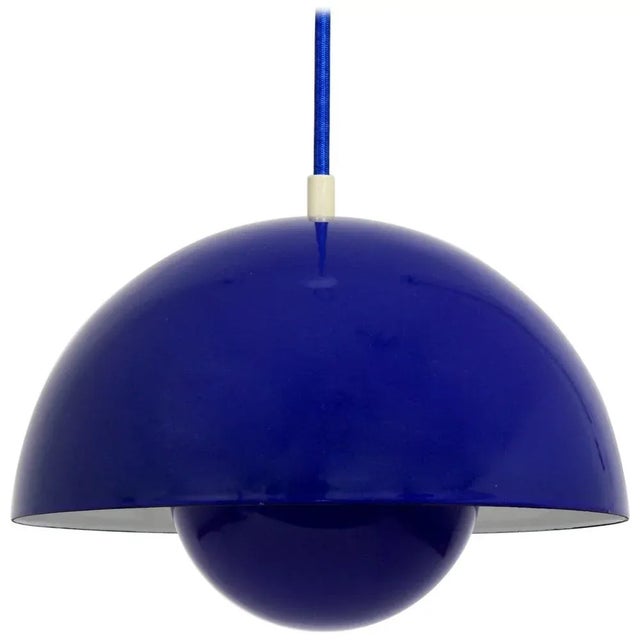 Danish Blue Enameled Flowerpot Pendant Lamp by Verner Panton for Louis Poulsen, 1969 For Sale - Image 11 of 11