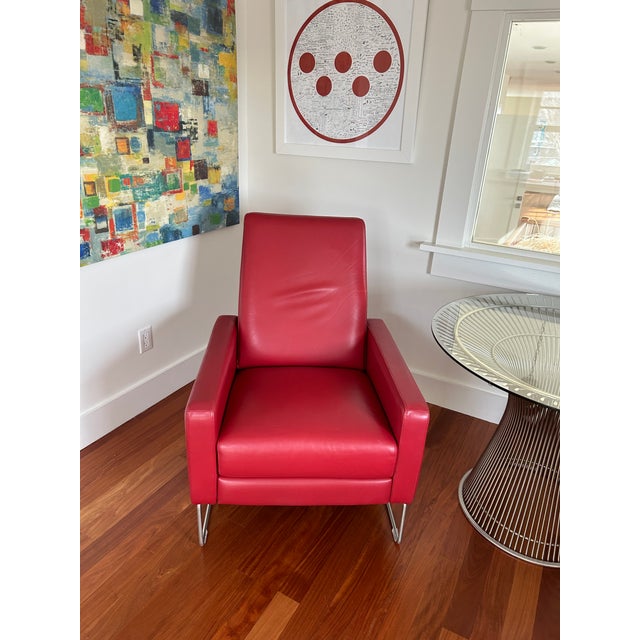 Mid-Century Modern Design Within Reach Flight Recliner -Red Leather- Jeffrey Bernett For Sale - Image 3 of 5