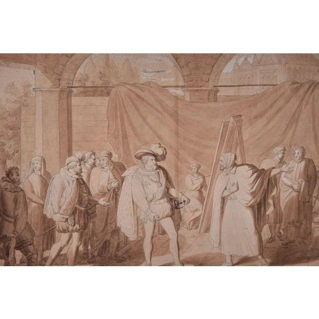 Francesco I and Titian in the painter's studio is a wonderful original painting (graphite pencil, pen, China ink and...