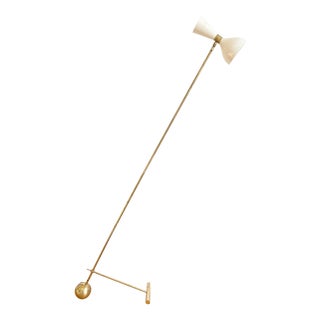 Italian Mid Century Style Brass Floor Lamp White Directional Shade White For Sale