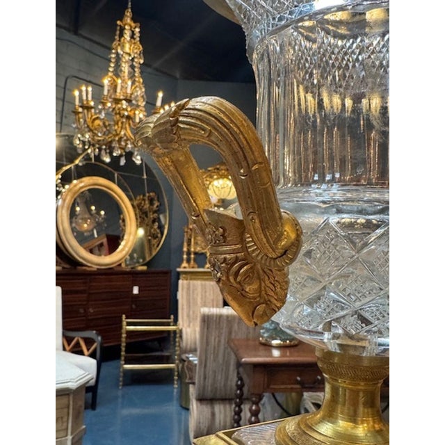 Mid 20th Century Pair of French Crystal and Bronze Vases on Malachite Bases For Sale - Image 5 of 7