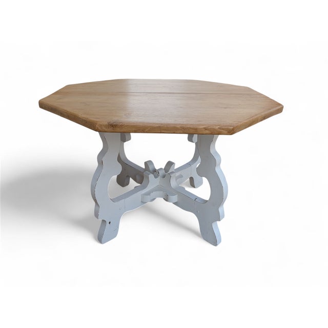 Beige Octagonal Chestnut Table with Shaped Base, 1970s For Sale - Image 8 of 8