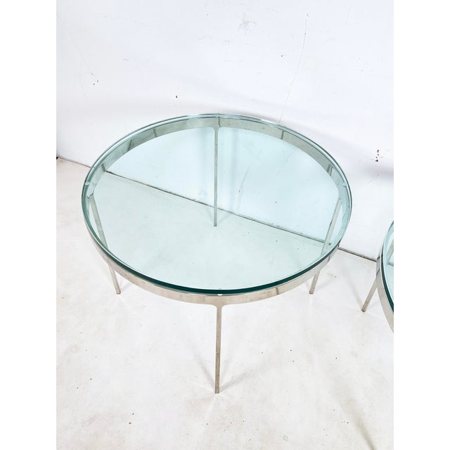 Silver Nicos Zographos Side Tables in Polished Steel With Glass Tops - A Pair For Sale - Image 8 of 9