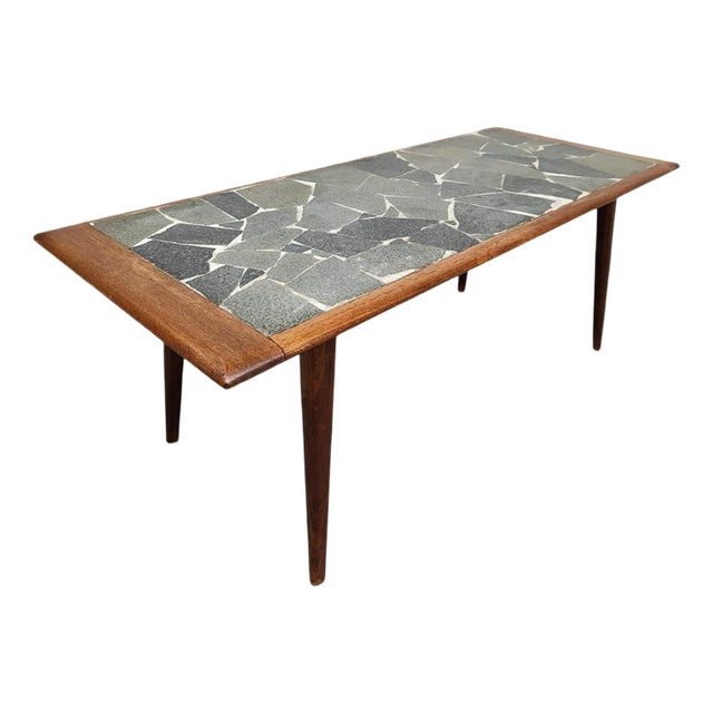 Vintage Danish Teak & Slate Stone Coffee Table, 1970s For Sale