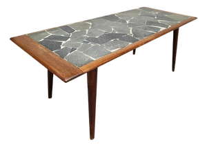Vintage Danish Teak & Slate Stone Coffee Table, 1970s