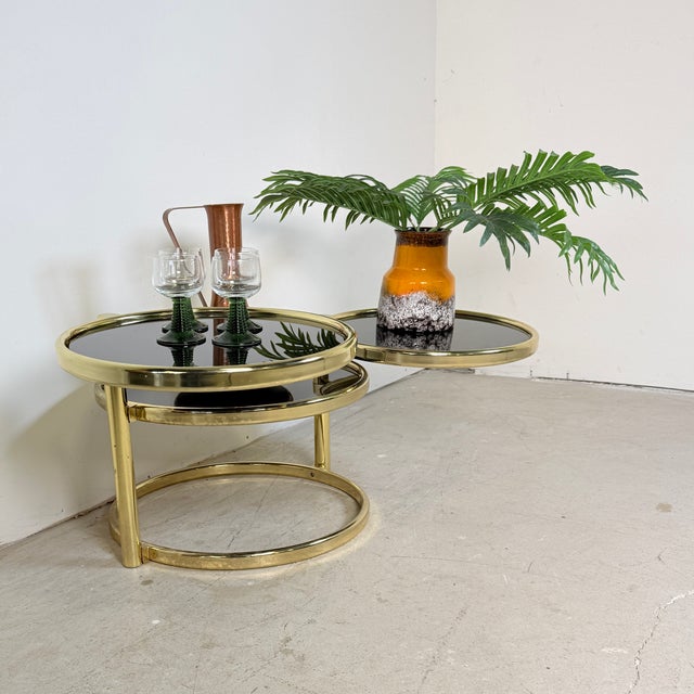 Hollywood Regency Vintage Hollywood Regency Swivel Cascade Coffee Table with Black Glass, Germany, 1970s For Sale - Image 3 of 12