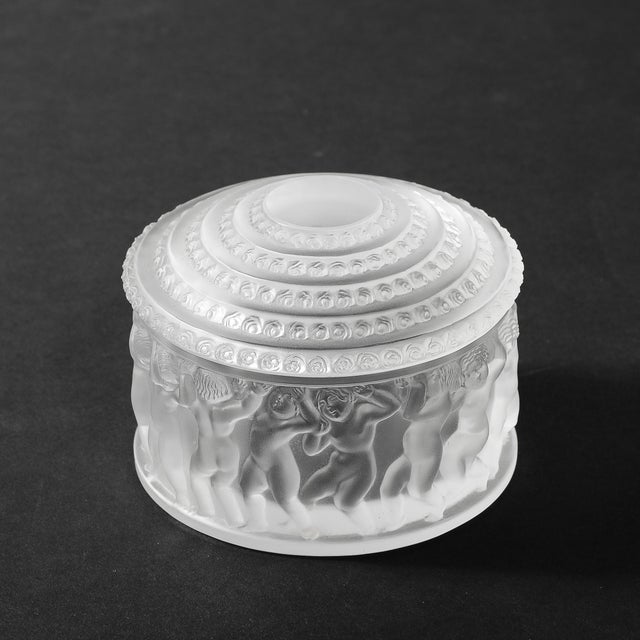 Mid-Century Modern Mid-Century Modernist Crystal Les Enfants Lidded Powder Box Signed Lalique For Sale - Image 3 of 18