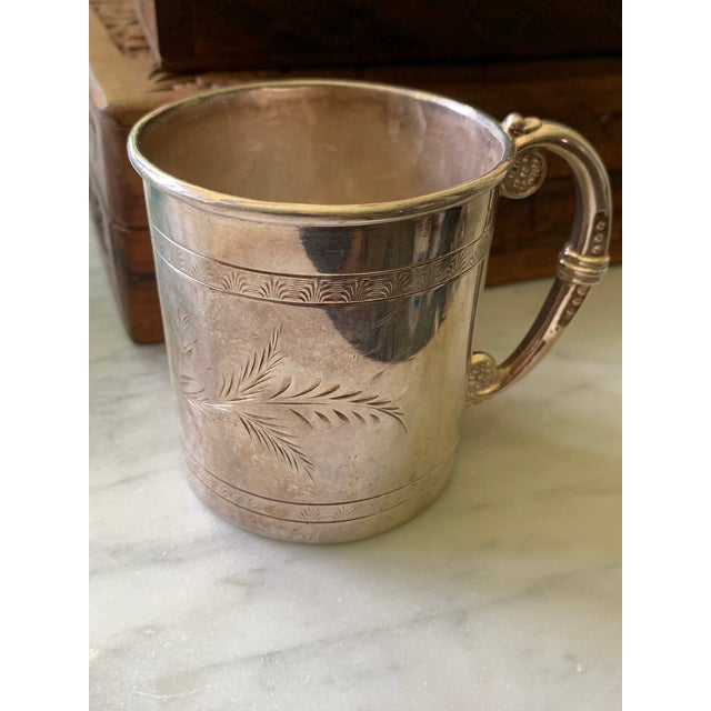 Late 19th Century Antique Engraved Aesthetic Movement Silver Plate Cup For Sale - Image 5 of 12