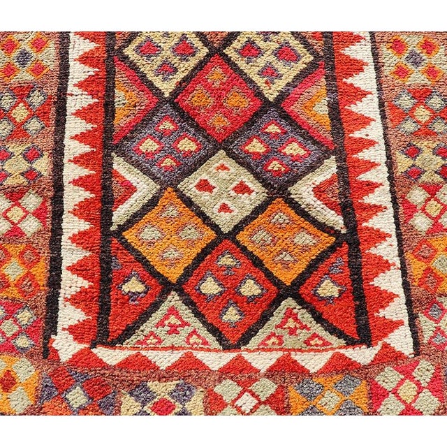 Textile Multicolored Midcentury Turkish Kurdish Oushak Runner With Diamonds and Stars 2'9 X 9'10 For Sale - Image 7 of 10
