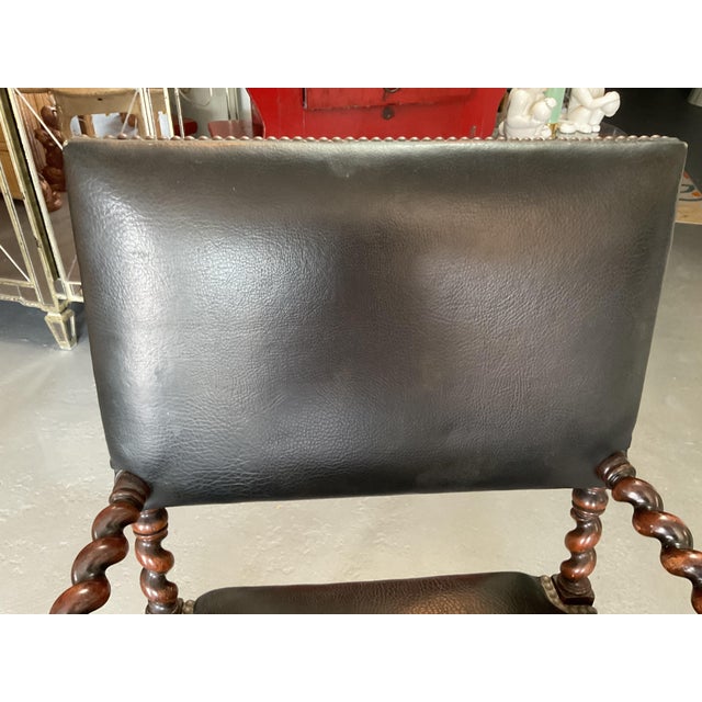 Black Antique Barley Twist Carved Lion Arm Chair For Sale - Image 8 of 9