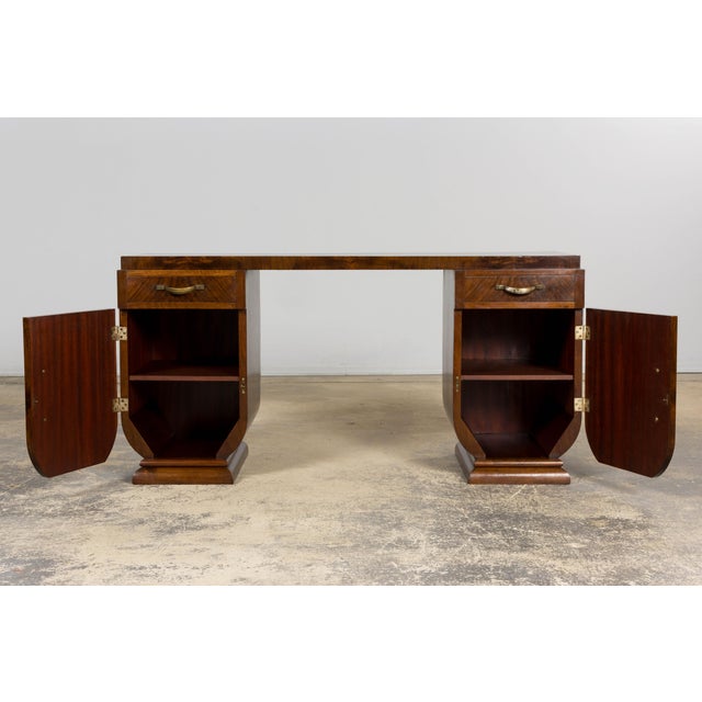 Wood French Art Deco Walnut Burl Pedestal Desk, 1930s For Sale - Image 7 of 18