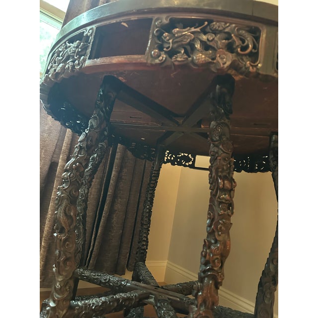 Early 20th Century Chinese Chippendale Style Carved Rosewood Round Center Hall Table With Dragon Motifs For Sale - Image 10 of 15