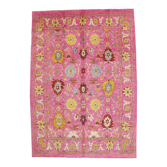 Vintage Modern Pink Turkish Oushak Rug - 10'09 X 15'00 For Sale - Image 9 of 10