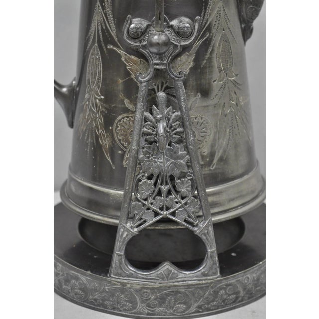 Metal Antique English Victorian Silver Plated Tilting Coffee Pot on Stand W/ Engraving For Sale - Image 7 of 17