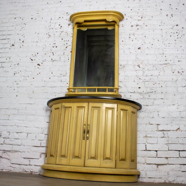Wood Mid to Late 20th Century Neoclassic Revival Blonde Oak Demilune Cabinet or Console and Mirror For Sale - Image 7 of 18