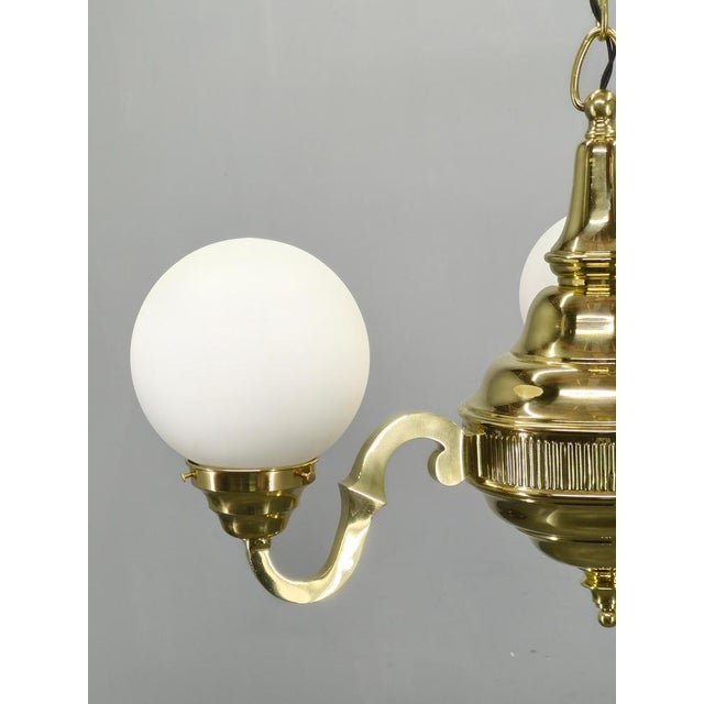 Czech Neo-Baroque Brass Chandelier with Opaline Glass Globes, 1930s For Sale - Image 4 of 13