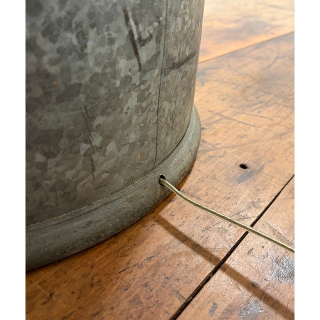 Antique French Galvanized Lavender Canister Lamps With Original Labels & Custom Burlap Shades - a Pair For Sale - Image 14 of 17