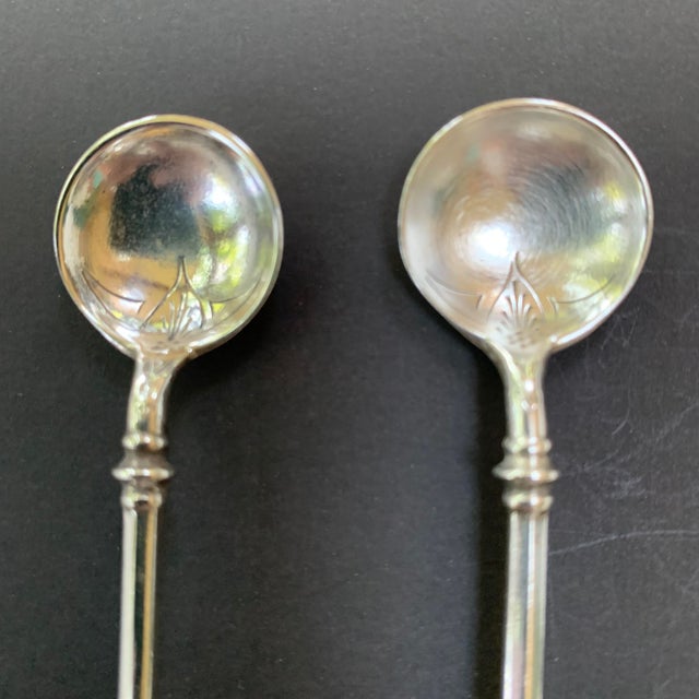 Pair of Antique Ball End Silver Salt Spoons hand crafted by celebrated 19th century Philadelphia silversmith, George...