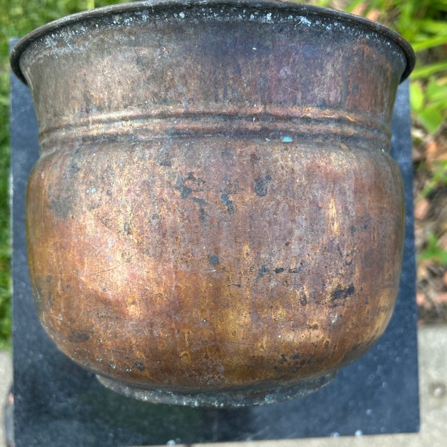 Antique Rustic Brass Planter/Cachepot Natural Patina For Sale - Image 10 of 12