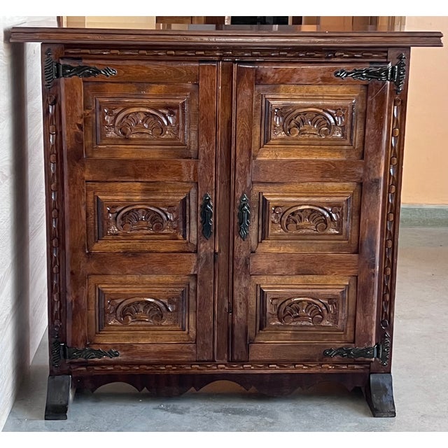 Late 19th Century 19th Century Narrow Catalan Spanish Baroque Carved Walnut Credenza or Buffet For Sale - Image 5 of 12