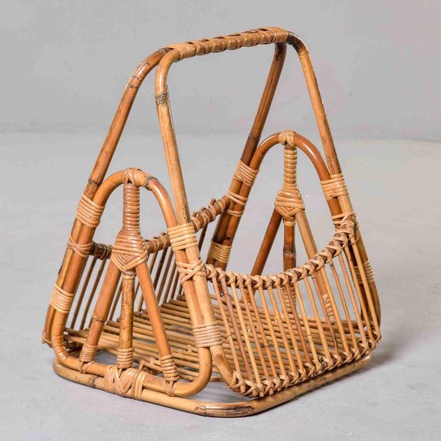 Franco Albini Mid-Century Italian Albini-Style Bamboo Magazine Basket For Sale - Image 4 of 11