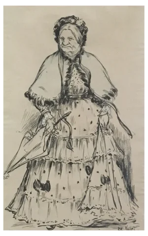 Edouard Eugène Vallet, La Mère Fénollan, La Mère marchande, Chinese Ink on Watercolor Paper, Framed