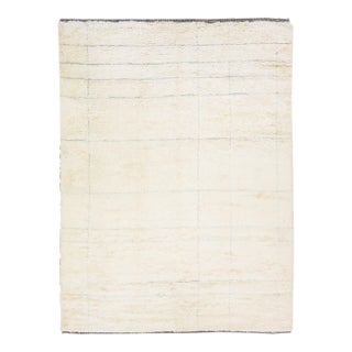 Modern Moroccan Style Ivory Handmade Wool Rug With Geometric Design For Sale