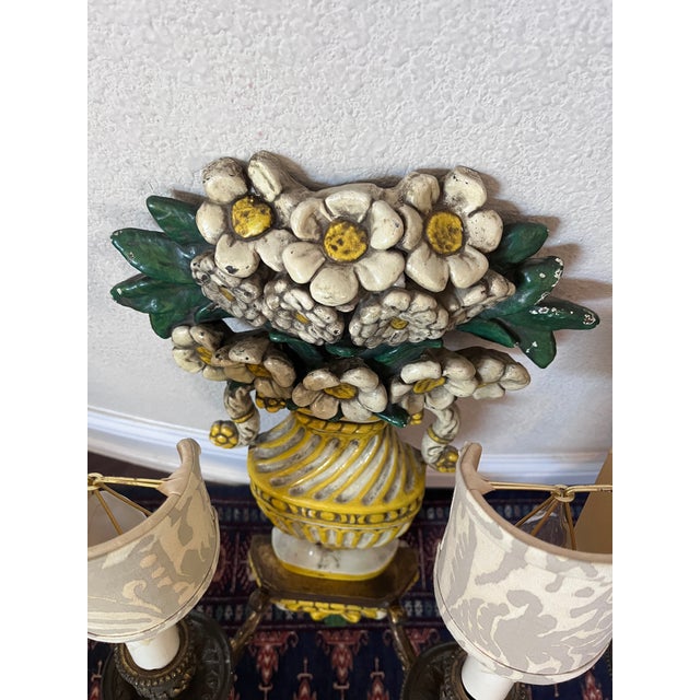 Art Deco 1920s Pair of Antique Edward F. Caldwell & Co. Hand-Painted Floral Bronze and Brass Wall Sconces For Sale - Image 3 of 12