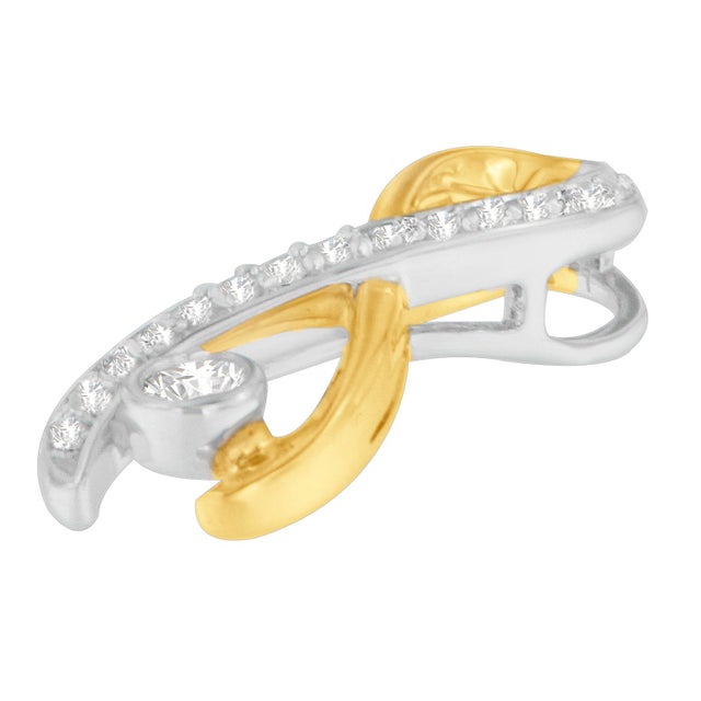 Contemporary 10K Two-Tone Gold 1/5 cttw Diamond Radiant Ribbon Pendant Necklace (H-I, I1-I2) For Sale - Image 3 of 4