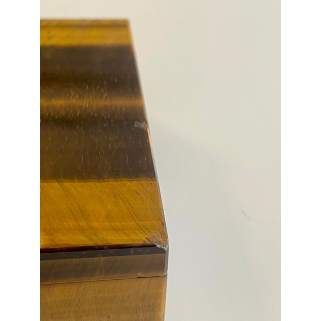 Brown Handcrafted Tigers Eye Box with Sterling Silver Hinge, 1950 For Sale - Image 8 of 13