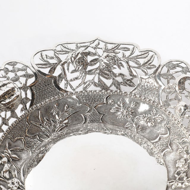 Aesthetic Movement Sterling Repouse Flora & Fauna Dish Signed Pau Kuang For Sale In New York - Image 6 of 15