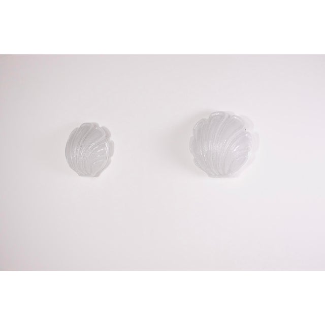 Pair of murano glass sconces, thick and translucent, molded in shell. In the style of barovier & toso. Edition from the...