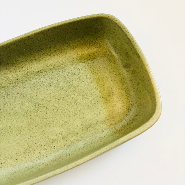 Haeger Haeger Speckled Green Rectangular Pottery Serving Tray For Sale - Image 4 of 8