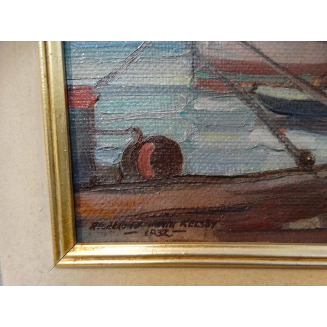 Richmond Irwin Kelsey: Santa Barbara Harbor. Oil on board, 20 x 26, framed 27 x 31. Fishing boats in the old harbor....