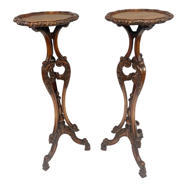 English Pedestal Stands in Walnut, 1920s, Set of 2 For Sale