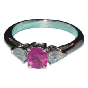 Authentic Tiffany & Co. Natural 1.15Cts VS G Diamond Ruby 950 Platinum Engagement Ring, size 4.75 For Sale