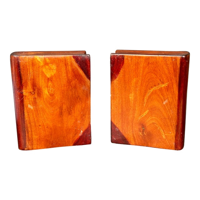 Vintage Handcrafted Wooden Faux Book Bookends, a Pair For Sale