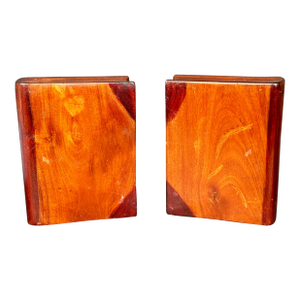 Vintage Handcrafted Wooden Faux Book Bookends, a Pair