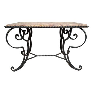 Coffee Table with Wrought Iron Base For Sale