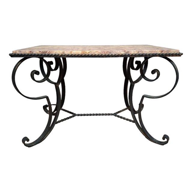 Coffee Table with Wrought Iron Base For Sale