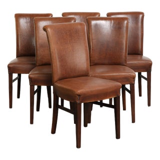Sheepskin Dining Chairs in Cognac Color, Set of 6 For Sale