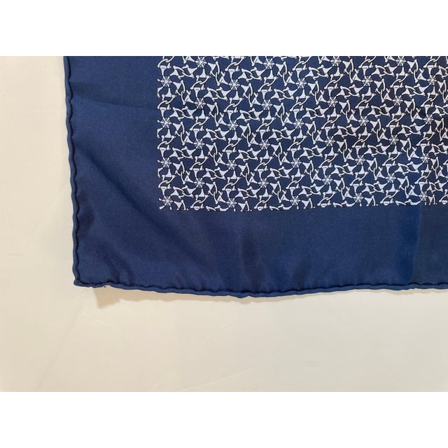 HERMES PARIS Navy Blue Equestrian Horse Bit Pattern Silk Scarf Pocket Square For Sale In Palm Springs - Image 6 of 11