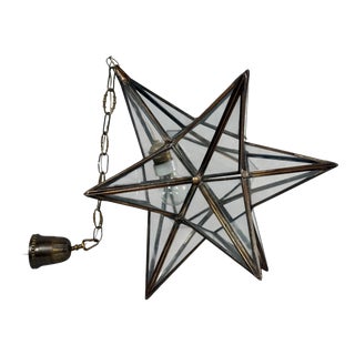 Early 20th Century Moravian Star Glass and Brass Pendant Light For Sale