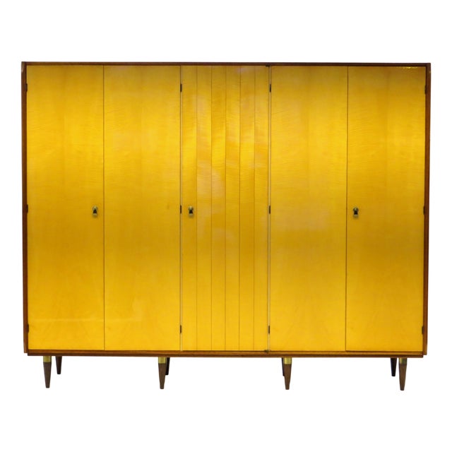 Vintage Mid-Century Modern 5-Door Wardrobe in Flame Maple & Teak, 1960s For Sale